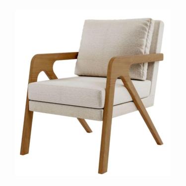 Imagem de Poltrona Decorativa Moderna Luxo Para Sala Escritório França linho Bege