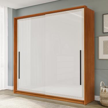 Imagem de Guarda Roupa Casal 2 Portas de Correr Valência Politorno - Freijó/Branco