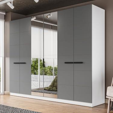 Imagem de Guarda Roupa Casal com Espelho 6 Portas Lisboa Politorno - Branco/Cinza