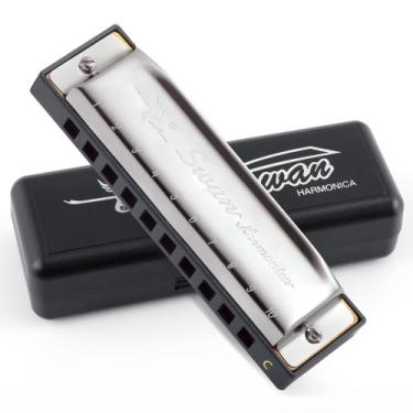Imagem de Harmonica SWAN Blues Harmonica Key of C com estojo prateado