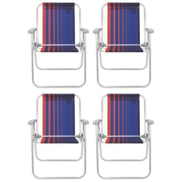 Imagem de Kit 4 Cadeiras de Praia Alta Tramontina Basic  - Samoa Azul Escuro e L