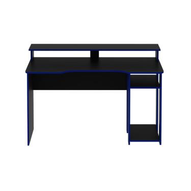 Imagem de Mesa Gamer Xtreme 136cm Suporte 2 Monitores Nicho CPU Ventilado Prateleiras Preto e Azul