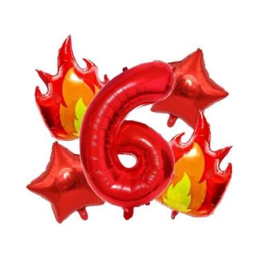 Imagem de Balões De Folha Com Tema De Bombeiro Para Meninos, Número De Fogo, 5 P