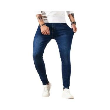 Imagem de Calças Jeans Slim Fit Para Homens, Estilo Skinny, Cores Sólidas Preto 