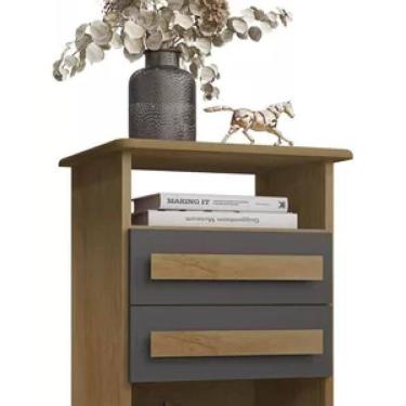 Imagem de Mesa De Cabeceira 2 Gavetas Turim Cinamomo/Grafite – RV Móveis