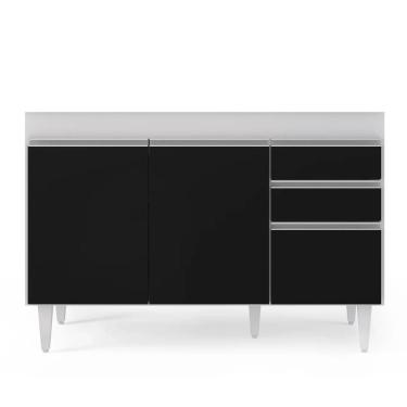 Imagem de Balcão Gabinete 120cm 3 Portas 2 Gavetas Michigan Branco/preto - Lumil