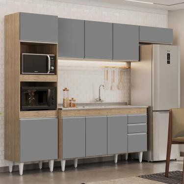 Imagem de Armário De Cozinha Modulada 4 Peças Cp12 Balcão Com Pia Inox Castanho/cinza - Lumil