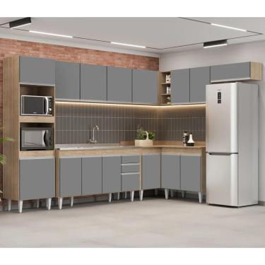 Imagem de Armário De Cozinha Modulada De Canto 8 Peças Cp09 Balcão Com Pia Inox Castanho/cinza - Lumil