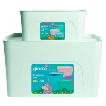 Imagem de Kit 2 Caixa Organizadora 6L 24L Infantil Verde Giotto Tampa