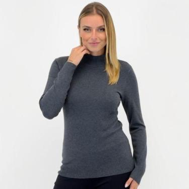 Imagem de Blusa Facinelli Tricot Básica Gola Alta Feminina, M, Cinza escuro