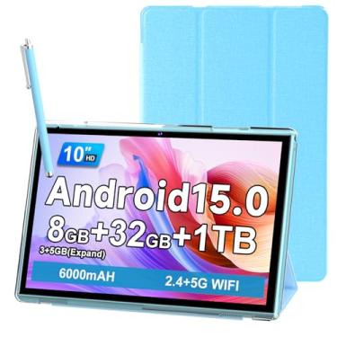 Imagem de Tablet de 10 polegadas com capa Stylus, tablets Android 15, 8 GB de RAM, 32 GB, suporte para expansão de 1 TB, tablet de 10 polegadas, inclui capa protetora para tablet, câmera dupla 5G WiFi-6
