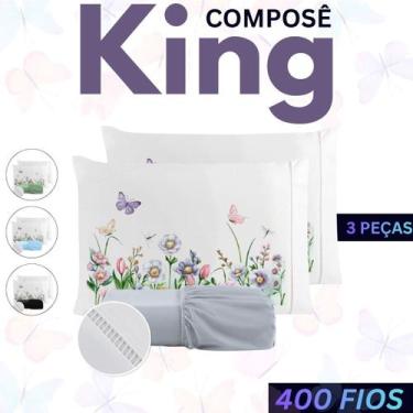 Imagem de Jogo de Lençol King 400 Fios Borboleta Micropercal 400 fios  Fronha Es