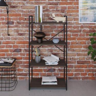 Imagem de Estante com 4 Prateleiras 118x60x33cm Yon Marrom/Terracota/Preto - Met