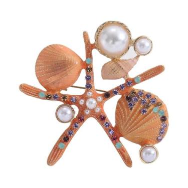 Imagem de Broche De Estrela-do-mar Esmaltado Unissex Feminino Com Pérola E Conch