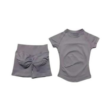 Imagem de Conjunto De Yoga Sem Costura Para Mulheres 2 Peças Camiseta De Manga C