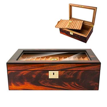 Imagem de Caixa de armazenamento durável com umidificador de charutos de camada dupla de madeira de cedro natural com umidificadores, higrômetro comporta 50 charutos