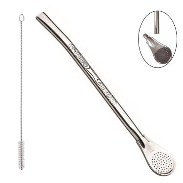 Imagem de Bomba Chimarrão Tererê Mate 19cm Aço Inox Abaulada Desenho Rosca - 610 Taumer