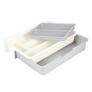 Imagem de Bandeja de armazenamento de talheres ajust¨¢vel expans¨ªvel,organizador de talheres com 7 compartimentos, caixa de recipiente de utens¨ªlio para armazenar caixa de tempero de panelas e v¨¢rios outro