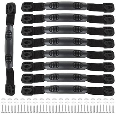 Imagem de 8 peças de alças de caiaque de reposição para caiaque alças de transporte com ferragens de canoa, preto, alças de transporte laterais de barco com parafusos, acessórios de canoa para Ocean Lifetime Pelican Kayaks Mala de barco