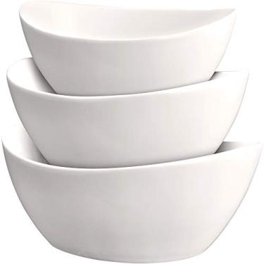 Imagem de Conjunto de 3 peças de tigelas para servir – elegantes tigelas de salada de porcelana branca para frutas, salada, macarrão e sopa – pratos de exibição para servidor de alimentos para festas ou exibiçã