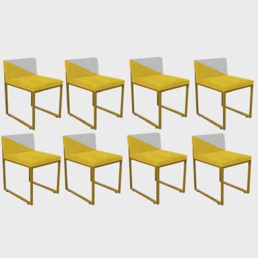 Imagem de Kit 08 Cadeira Office Lee Duo Sala de Jantar Industrial Ferro Dourado Sintético Amarelo e Branco - Ahazzo Móveis