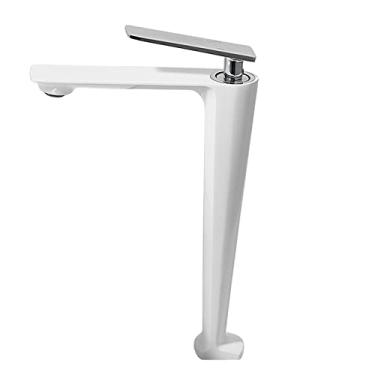 Imagem de Misturador de água quente torneira única para banheiro branco cromado torneira da pia do banheiro frio e branco alto