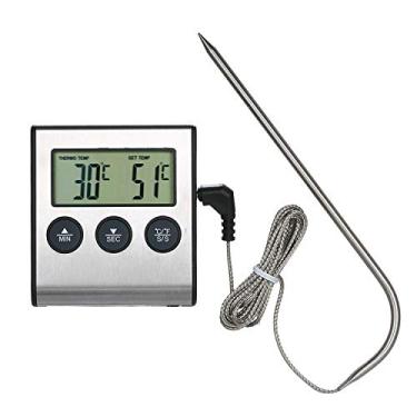 Imagem de KKmoon Churrasqueira Termômetro Termômetro de alimentos 0 ~ 250 ° C Termômetro de cozimento de alimentos com função de temporizador de alarme LCD Medidor digital de temperatura de alimentos para churrasco de cozinha
