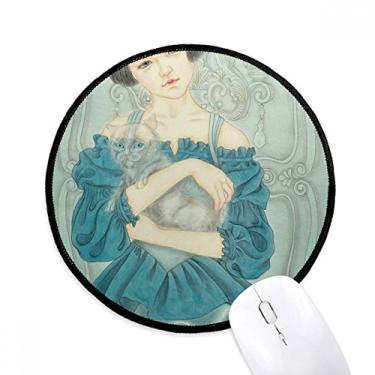 Imagem de Mouse pad Blue Dress Beauty Pintura chinesa Tapete redondo para escritório para computador