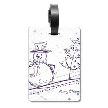 Imagem de Boneco de neve de Natal com desenho de árvore de floco de neve e etiqueta para bagagem, etiqueta para guardar cartão