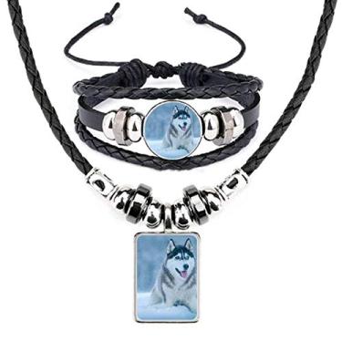 Imagem de Conjunto de joias de couro com imagem Husky Dog Animal Snow