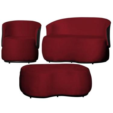 Imagem de Kit 1 Poltrona 1 Namoradeira e 1 Puff Grande Orgânico Beatriz Veludo Composê Corino Preto - Estopar