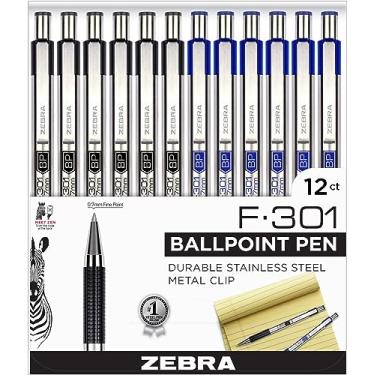 Imagem de Zebra Pen F-301 Caneta esferogr fica retr til cilindro de a o inoxid vel 0,7 mm 6 canetas pretas com 6 canetas Zebra F-301 de tinta azul (pacote com 12)