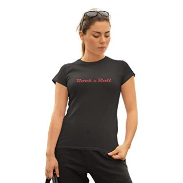 Imagem de Camiseta Casual Feminino com Estampa Rock in Roll e Gola Redonda
