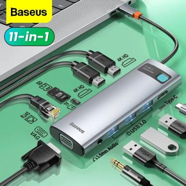 Imagem de Baseus-HUB USB Tipo C  Dock Station  Divisor  Leitor SD  Carregador PD de 100W  USB 3.0  Compatível