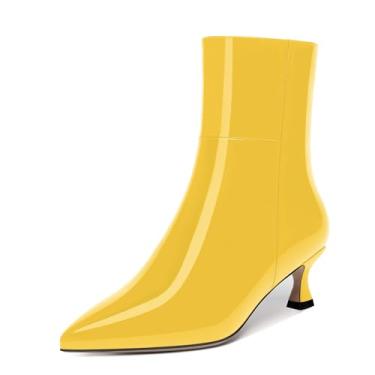 Imagem de WAYDERNS Botas femininas de salto baixo e bico fino com zíper e salto baixo de 5 cm, Amarelo, 10
