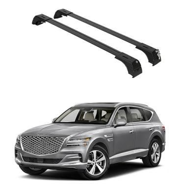 Imagem de ERKUL Barras transversais de rack de teto para Genesis GV80 2021-2024 | Barras transversais de alumínio anti-roubo para telhado, transportador de carga, bagagem, caiaque, canoa, bicicleta | Preto