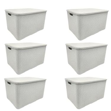 Imagem de Kit 6 Caixas Organizadora Rattan Pequena - 7 Litros - Branca