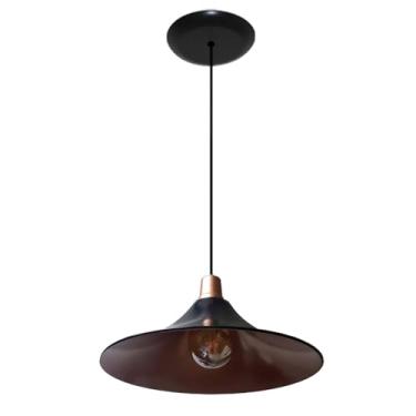 Imagem de Luminária Pendente Modelo Chapéu Chines - ideal para mesa de jantar, mesa de sinuca, bilhar, sala - Cor Preto com Cobre