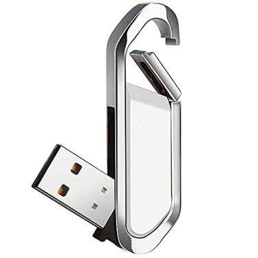 Imagem de Pen drive USB de 64 GB portátil de metal com chaveiro, pen drive USB 2.0 para armazenamento de dados externos, branco