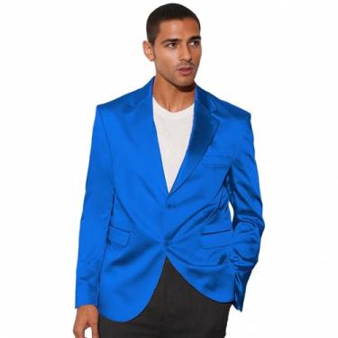 Imagem de Netsky Blazer masculino de cetim trespassado para homens, casual, leve, jaqueta de verão, casaco esportivo, Azul royal, Large