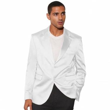 Imagem de Netsky Blazer masculino de cetim trespassado para homens, casual, leve, jaqueta de verão, casaco esportivo, Branco, 5X-Large