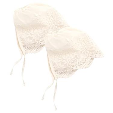 Imagem de 2 peças chapéu de renda para bebê gorro de bebê 6-12 meses chapéus de batismo gorros de chá de bebê gorro de cabelo infantil para dormir correntes de nariz presentes de bebê faixa de cabeça de renda g
