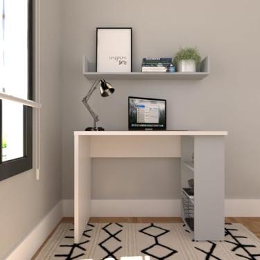 Imagem de Conjunto de Mesa com Prateleiras Para Escritório ou Home Office 100 cm de Largura Branco/Cinza Cristal