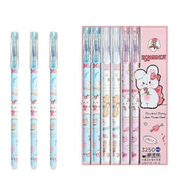 Imagem de Joucien Caixa de 6 peças de canetas esferográficas criativas de desenho animado azul cristal apagáveis de 0,5 mm, lindas canetas de assinatura de estudante - caneta apagável de coelho borboleta (azul