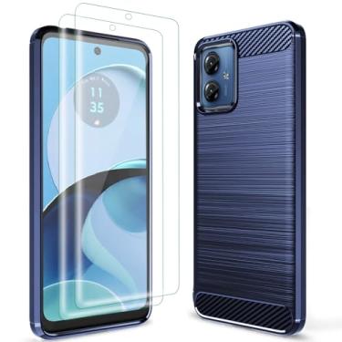 Imagem de Sucnakp Capa para Motorola Moto G14 com 2 películas protetoras de tela TPU com tecnologia de absorção de choque, molduras elevadas protetoras para Moto G14 (TPU Blue)