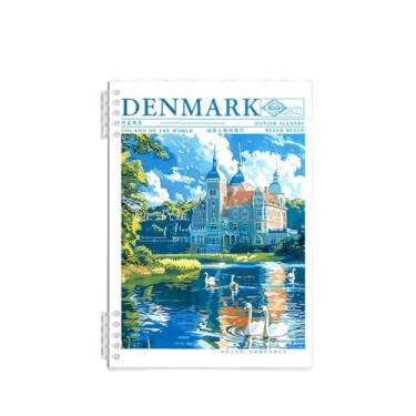 Imagem de Joucien Caderno de folhas soltas destacável de paisagem estilo europeu com linhas horizontais não irritantes, caderno diário de grade de estudante - cisne (B5/60 folhas/estilo linha horizontal)