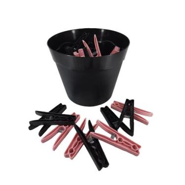 Imagem de Cesto Preto Pregadores De Roupas Plástico Preto Com Rosa - Dhause