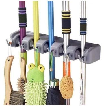Imagem de Organizador suporte para Vassouras pá rodo 6 Posições Porta ganchos - 