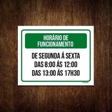 Imagem de Placa Sinalização - Verde Horário Funcionamento 18X23 - Sinalizo