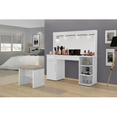 Imagem de Penteadeira Camarim JA Com Luz e Espelho Cor Branco - SM